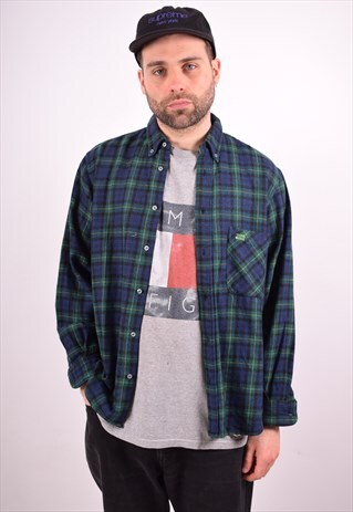 MENS VINTAGE FLANNEL SHIRT LARGE MULTI CHECK 90S