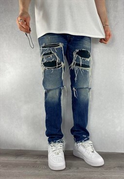 Blue Rip Knee Patchwork Levis Jeans SELVEDGE (34 x 32.5)