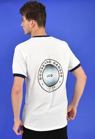 G&G UNISEX WHITE/NAVY CIRCLE FADE TEE