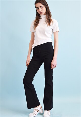 90'S RETRO KITSCH SHIMMER STRETCH FLARE TROUSERS