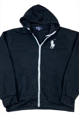 Black polo ralph lauren logo embroilery full zip up hoodie