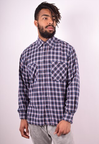 MENS VINTAGE FLANNEL SHIRT MEDIUM MULTI CHECK 90S