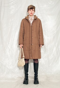 Vintage Puffer Coat Y2K Chunky Overcoat in Brown