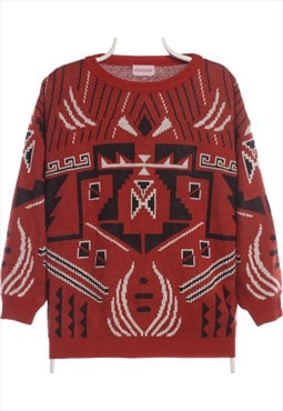 Vintage 90's Feu Rouge Sweatshirt Knitted Aztec Crewneck