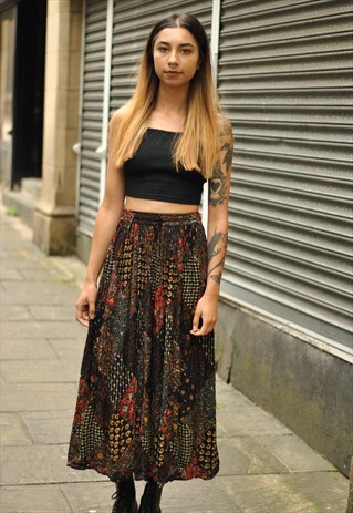 VINTAGE BOHO INDIAN FLORAL PRINT MAXI SKIRT
