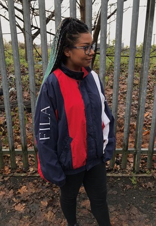 VINTAGE FILA ZIP THROUGH SHELLSUIT TRACK JACKET SPELLOUT