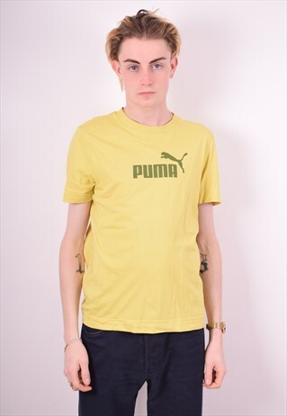 PUMA MENS VINTAGE T-SHIRT TOP MEDIUM YELLOW 90'S