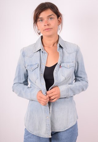 LEVI'S WOMENS VINTAGE DENIM SHIRT LARGE BLUE 90S