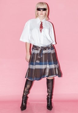 Vintage Y2K schoolgirl plaid midi skirt in depressed tones