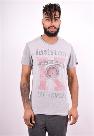 LEE MENS VINTAGE T-SHIRT TOP MEDIUM GREY 90'S