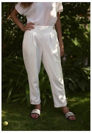 VINTAGE 80'S WHITE ELASTIC WAISTLINE TROUSERS