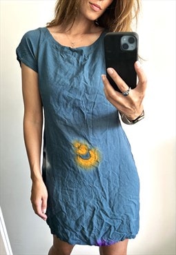 Boho Mini Blue Batik Dress - Large 