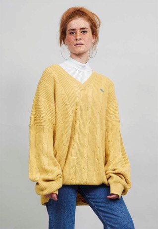 VINTAGE 80'S OVERSIZED MUSTARD YELLOW LACOSTE KNITTED JUMPER