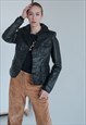VINTAGE MINIMAL FITTED BUTTON UP BLACK LEATHER WOMEN JACKET