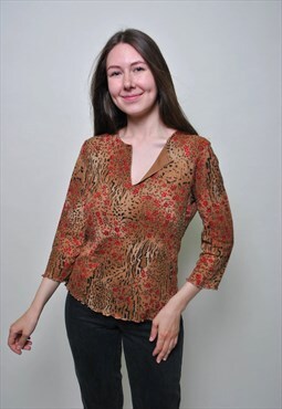 Vintage multicolor floral blouse y2k pullover summer top - M