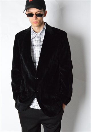 VINTAGE 90S HUGO BOSS BLACK MINIMALIST VELVET BLAZER