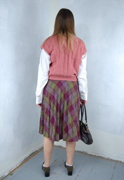 Vintage 80's Pink Knitted Crochet Baggy School Jumper Vest
