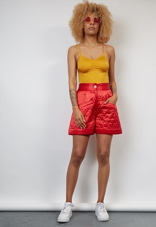 VINTAGE 90'S MOSCHINO RED QUILTED SHORTS