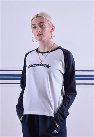 WHITE AND NAVY REEBOK RAGLAN T-SHIRT