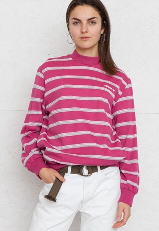 VINTAGE PINK ADIDAS STRIPED PULLOVER SWEATSHIRT