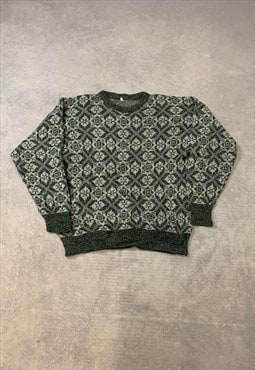 Vintage Knitted Jumper Abstract Patterned Knit Sweater