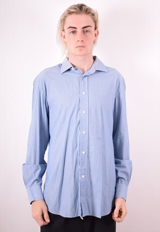 CHRISTIAN DIOR MENS VINTAGE SHIRT LARGE BLUE STRIPES 90S