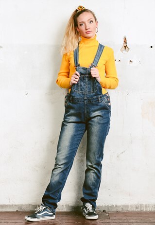 VINTAGE 90S DISTRESSED DENIM DUNGAREES