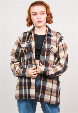 VINTAGE 90'S CHECKED FLEECE OVERSIZED SHIRT