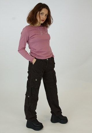 VINTAGE BROWN CORDUROY COMBAT CARGO TROUSERS