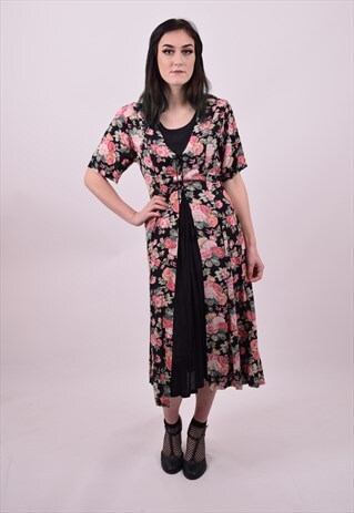 VINTAGE 80'S FLOWER PRINT LONG FESTIVAL DRESS SIZE 10 TO 12