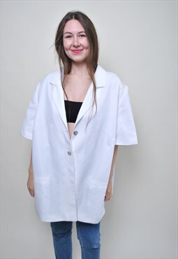 Vintage white blazer short sleeves lightweight formal jacket