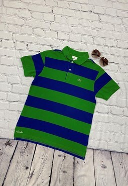 Green & Blue Striped Lacoste Polo Shirt Size S