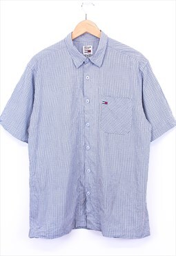 Vintage Tommy Hilfiger Shirt Blue Short Sleeve Check 90s 