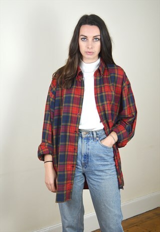 90S VINTAGE RED CHECKED FLANNEL SHIRT