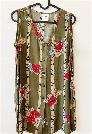 VINTAGE 90S BOHEME FLORAL PRINT OVERSIZED BLOUSE TUNIC TOP
