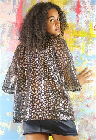KIMONO IN ALL OVER MERMAID BLACK AND GOLD SEQUINS