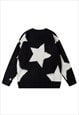 FLUFFY SWEATER STAR PRINT FLEECE KNITTED SOFT JUMPER BLACK