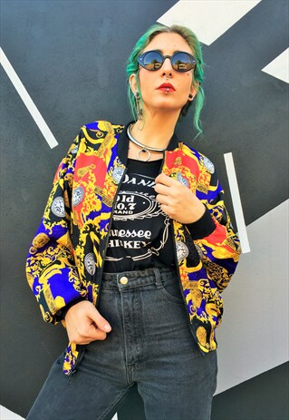 VINTAGE CLOCK PRINT BOMBER JACKET