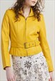 VINTAGE Y2K BELTED YELLOW REAL LEATHER MOTO JACKET XS/S