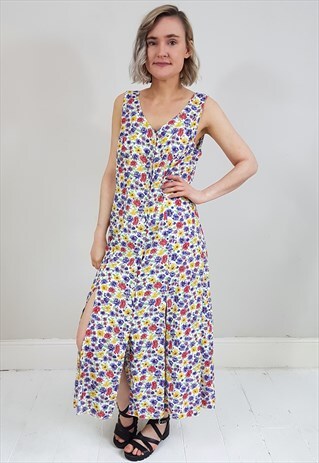 VINTAGE 90'S FLORAL BUTTON DOWN DRESS WITH SPLITS