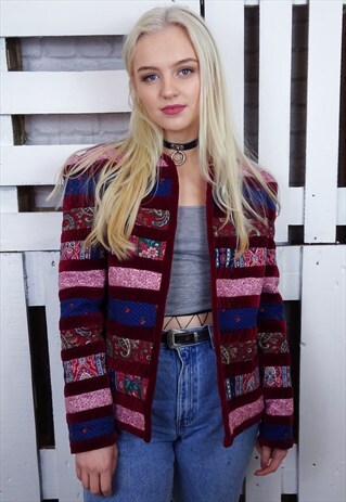 PAISLEY AND FLORAL PATCHWORK VINTAGE VELVET BOHO JACKET