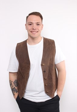 80s retro leather vest in brown, vintage heritage vest