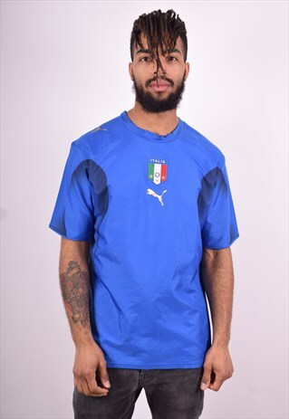 PUMA MENS VINTAGE T-SHIRT TOP LARGE BLUE 90'S