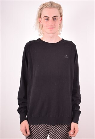 ADIDAS MENS VINTAGE JUMPER SWEATER XL BLACK 90S