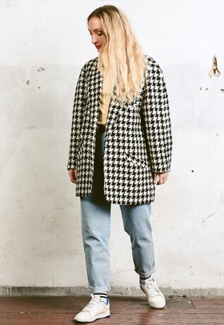 VINTAGE 80S HOUNDSTOOTH PRINT COAT