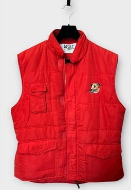 Vintage 90s Gilet Red Puffer Vest Padded Quilted Dog