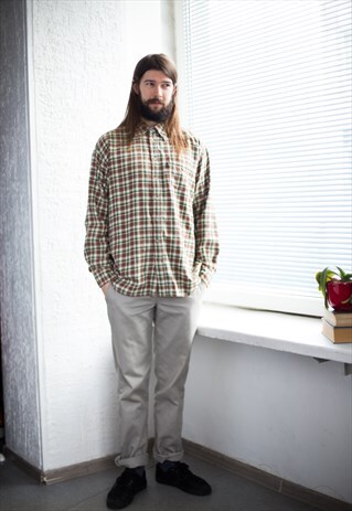 VINTAGE 80'S BROWN/GREEN CHECKED SHIRT