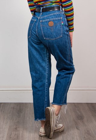 MOSCHINO VINTAGE 90'S BLUE FRAYED HEM MOM JEANS