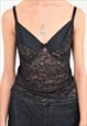 VINTAGE 2000S VEST TOP IN BLACK LACE WITH STRUCTURE BRA