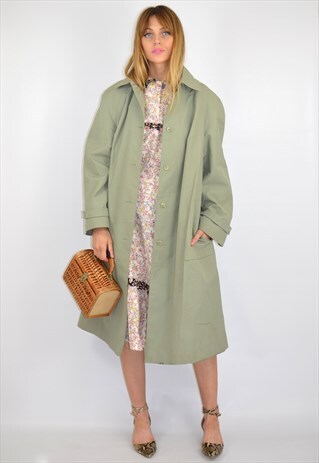 VINTAGE 90S OVERSIZED LONG OLIVE BEIGE MAC TRENCH COAT